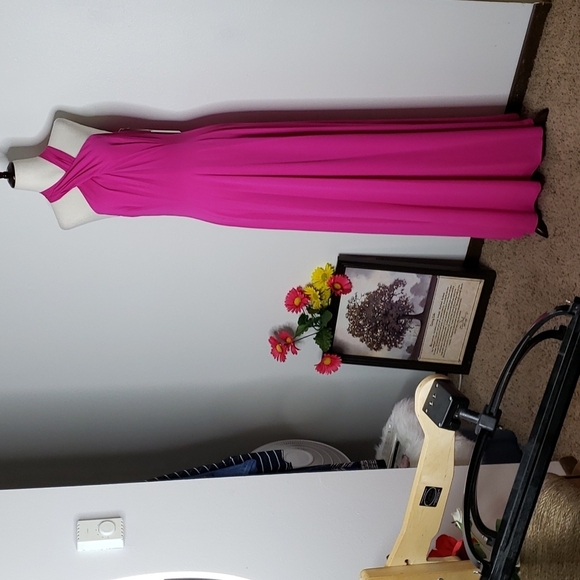 NEW Alex Marie Kensley Criss Cross Halter Gown Fuchsia Pink Goddess Castlecore - Picture 9 of 16